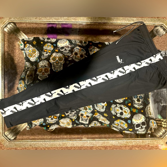 Puma Athletic Silky Black W White Stripe Pants  Sweatpants Joggers Varsity 2XL - Picture 10 of 10